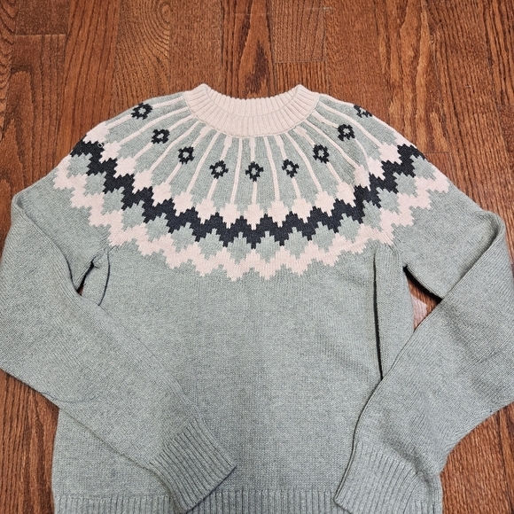 J. Crew Jackets & Blazers - J. Crew Gray and Pink Crew Neck Sweater with Nordic Patterns